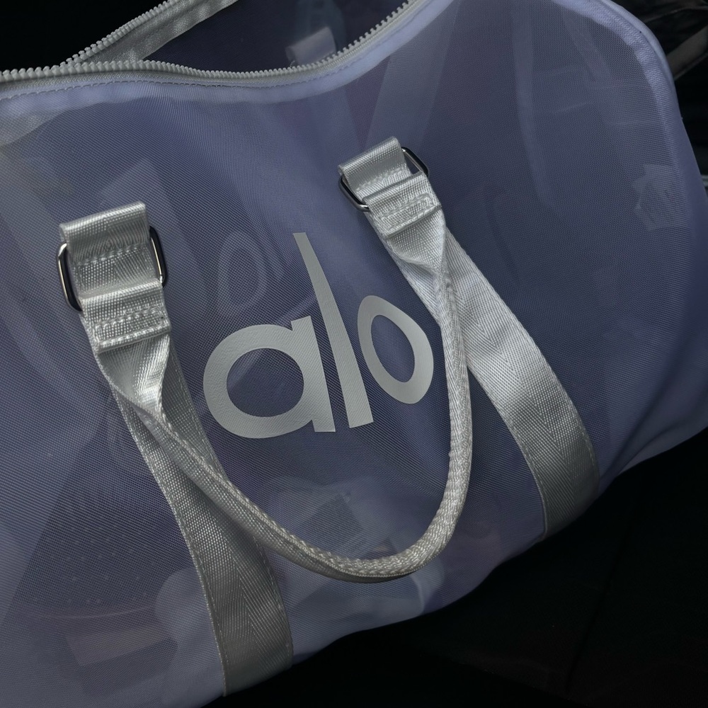 ALO Yoga White and Silver Travel Bag with Minimalist Design